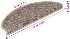 15 db szizál hatású sötét bézsszínű lépcsőszőnyeg 65x21x4 cm