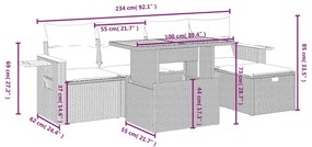 6 részes bézs polyrattan kerti ülőgarnitúra párnával