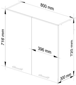 Felső konyhaszekrény Ozara W80 H720 (fehér + fényes grafit). Akció -12%. 1071206