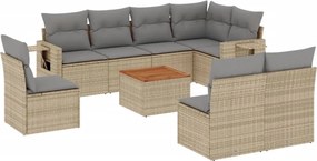 vidaXL 9 részes bézs polyrattan kerti ülőgarnitúra párnákkal