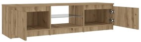 kézműves tölgy szerelt fa TV-szekrény LED-ekkel 140x40x35,5 cm