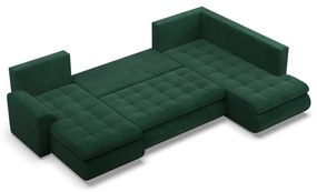 Tokio U sarokkanapé, 3 ágyneműtartóval, kordbársony, jobboldali, zöld