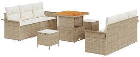 9 darabos kerti kanapészett párnákkal Bézs Poli Rattan Akáciával, 2 személyes kerti kanapé párnákkal Bézs Poli Rattan, 3 darabos kerti étkező szett párnákkal Bézs Poli Rattan Akáciával