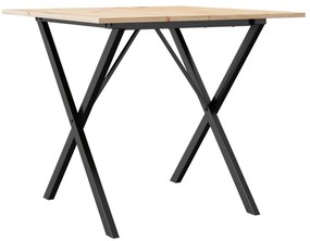 Tömör fenyőfa és acél étkezőasztal X-vázzal 90x90x75 cm