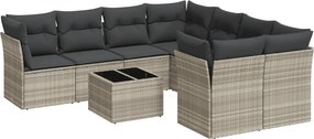 vidaXL 9 részes világosszürke polyrattan kerti ülőgarnitúra párnával