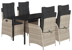 vidaXL 5részes világosszürke polyrattan kerti étkezőgarnitúra párnával