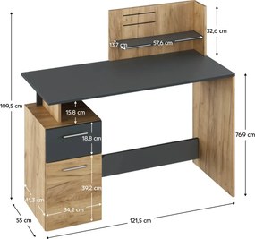 Számítógépasztal, artisan tölgy/grafit, PLATON NEW