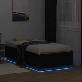 fekete szerelt fa ágykeret LED-világítással 90 x 190 cm
