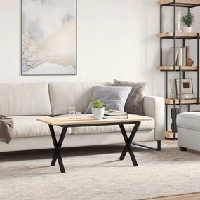 Tömör fenyőfa és acél dohányzóasztal X-vázzal 100x50x45 cm