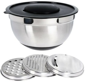 Rozsdamentes acél tál fedéllel és reszelővel