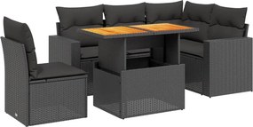 vidaXL 6 részes fekete polyrattan kerti ülőgarnitúra párnákkal