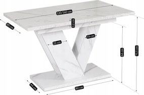 Bővíthető étkezőasztal 120–160 cm fehér márvány hatású kivitelben - CLARK