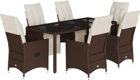 vidaXL 7 részes barna polyrattan kerti bisztrógarnitúra párnákkal