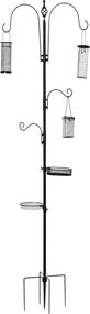 PawHut Madáretető Állomás Acélból 208 cm, 4 Horoggal, Madárfürdő, Étkező Tál, Teljes Madáreleség, Madáretető Állomás, Fekete | Aosom