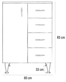 Bianca Plus 60 alacsony szekrény 1 ajtóval, 4 fiókkal,sonoma tölgy színben, balos