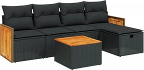 vidaXL 6 részes fekete polyrattan kerti ülőgarnitúra párnákkal