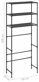 3 szintes fekete mosógép feletti tárolóállvány 69 x 28 x 169 cm