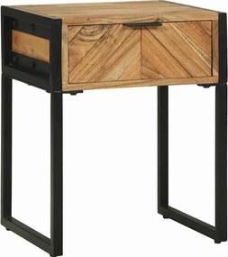 vidaXL Éjjeli asztal fiókkal Barna 40 x 35 x 50 cm Tömör akácfa és fém