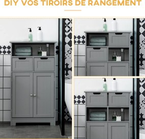 Kleankin Fürdőszoba Szekrény, Tárolószekrény 2 Fiókkal, Niche, Szekrény Ajtóval, Állítható Polc, 60 x 30 x 109 cm, Szürke | Aosom