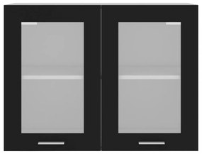 fekete szerelt fa függő üvegszekrény 80 x 31 x 60 cm