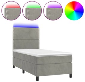 világosszürke bársony rugós és LED-es ágy matraccal 80 x 200 cm