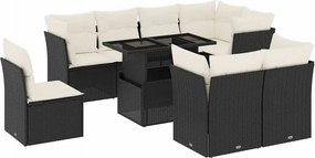 vidaXL 9 részes fekete polyrattan kerti ülőgarnitúra párnákkal