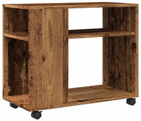 antik fa színű szerelt fa kisasztal kerekekkel 70 x 35 x 60 cm