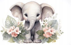 Fotótapéta Elefánt rózsákkal akvarell gyerekszoba 254x184 vinil +ragasztó