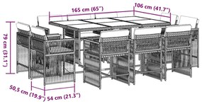 11 részes fekete polyrattan kerti étkezőgarnitúra párnákkal