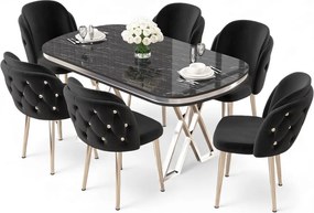 Zae étkezőgarnitúra, fekete márvány-króm, 168 cm – TR240CHR3101