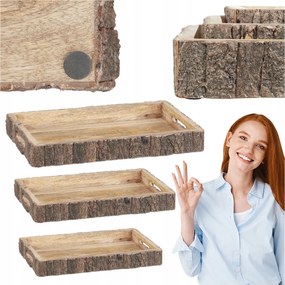 Dekoratív Fa Tálca Szett, 3 Darabos, Reggeliző Tálca Szett Fogantyúkkal