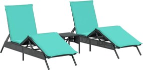 vidaXL 2 db fekete polyrattan napozóágy asztallal