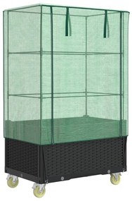 Rattan megjelenésű magaságyás borítással/kerékkel 80x50x182 cm
