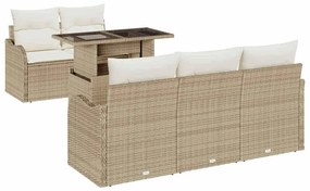 vidaXL Kerti Kanapé Szett párnával párnával 6 pcs Bézs Poly Rattan