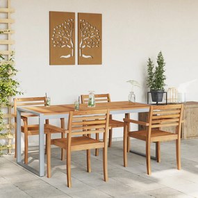 Kültéri Étkezőasztal Szürke 180x90x75 cm Acél és Tömör Akác Fa
