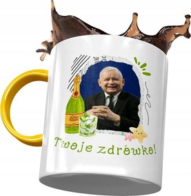 Sárga bögre Jaroslaw Kaczynski Politikusok Ajándék Nyomtatott Fotóval