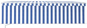 kék és fehér LED-es kézzel kihúzható napellenző redőnnyel 5x3 m