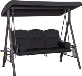 Outsunny 3-Fős Hollywood Lógtatás Kert Swing Napellenző párnával Fém Poliészter Fekete 116 x 206 x 183 cm | Aosom