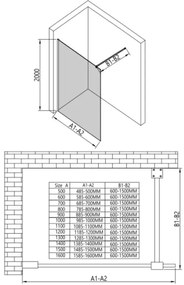 Erga Paris, Walk-In zuhany paraván 130x200 cm polccal és törülközőtartóval, 8 mm átlátszó üveg, króm profil, ERG-V02-PARIS-130x200-CL-CR-BAR