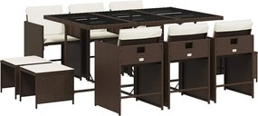 vidaXL 11 részes barna polyrattan kerti ülőgarnitúra párnákkal