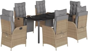 vidaXL 7 részes vegyes bézs polyrattan kerti étkezőgarnitúra párnákkal