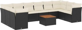 vidaXL 11 részes fekete polyrattan kerti ülőgarnitúra párnákkal
