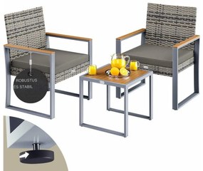 Casaria® Rattan erkély garnitúra 1+2 - szürke/fa