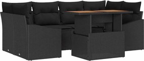 vidaXL Kerti Kanapé Szett tárolóval 7 pcs Fekete Poli rattan