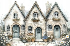 Fotótapéta Flizelina Gyerekek Város Házak Utca Kert Virágok 312x219 ragasztó