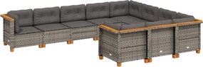 vidaXL 10 részes szürke polyrattan kerti ülőgarnitúra párnákkal