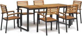 vidaXL 7 részes tömör akácfa és fém kerti étkezőgarnitúra