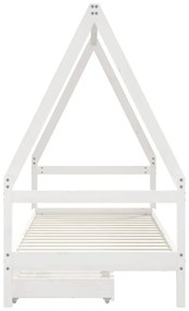 fehér tömör fenyőfa gyerekágykeret fiókokkal 80 x 200 cm