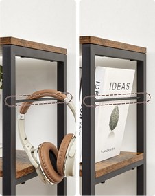 Ipari stílusú 6-szintes könyvespolc rusztikus barna és fekete színben