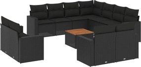 vidaXL 12 részes fekete polyrattan kerti ülőgarnitúra párnákkal